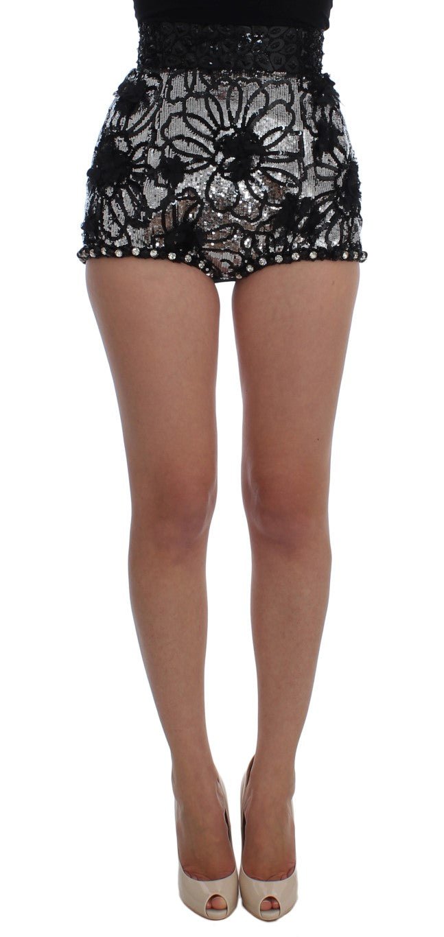 Black Crystal Sequined Mini Shorts - X excelência