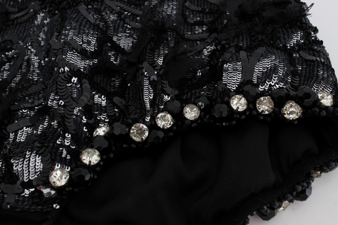 Black Crystal Sequined Mini Shorts - X excelência