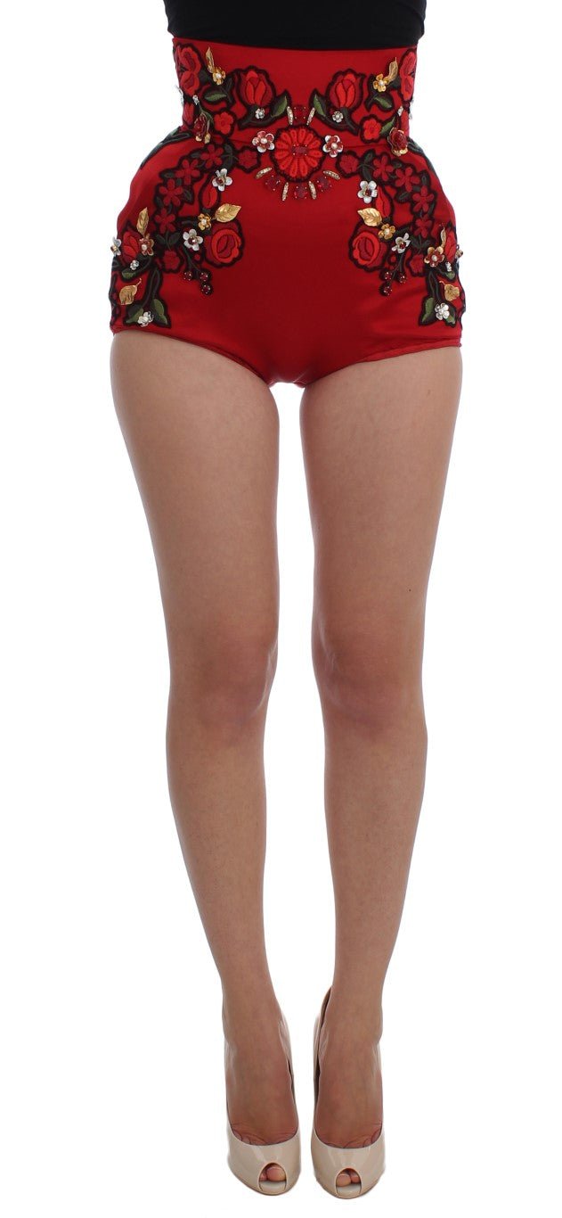 Red Silk Crystal Roses Shorts - X excelência