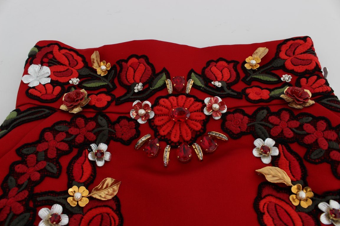 Red Silk Crystal Roses Shorts - X excelência