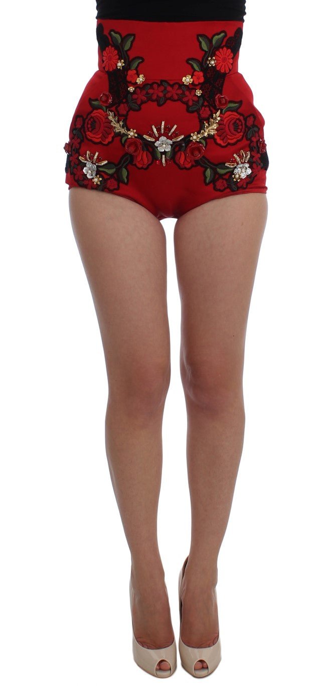 Red Silk Crystal Roses Shorts - X excelência