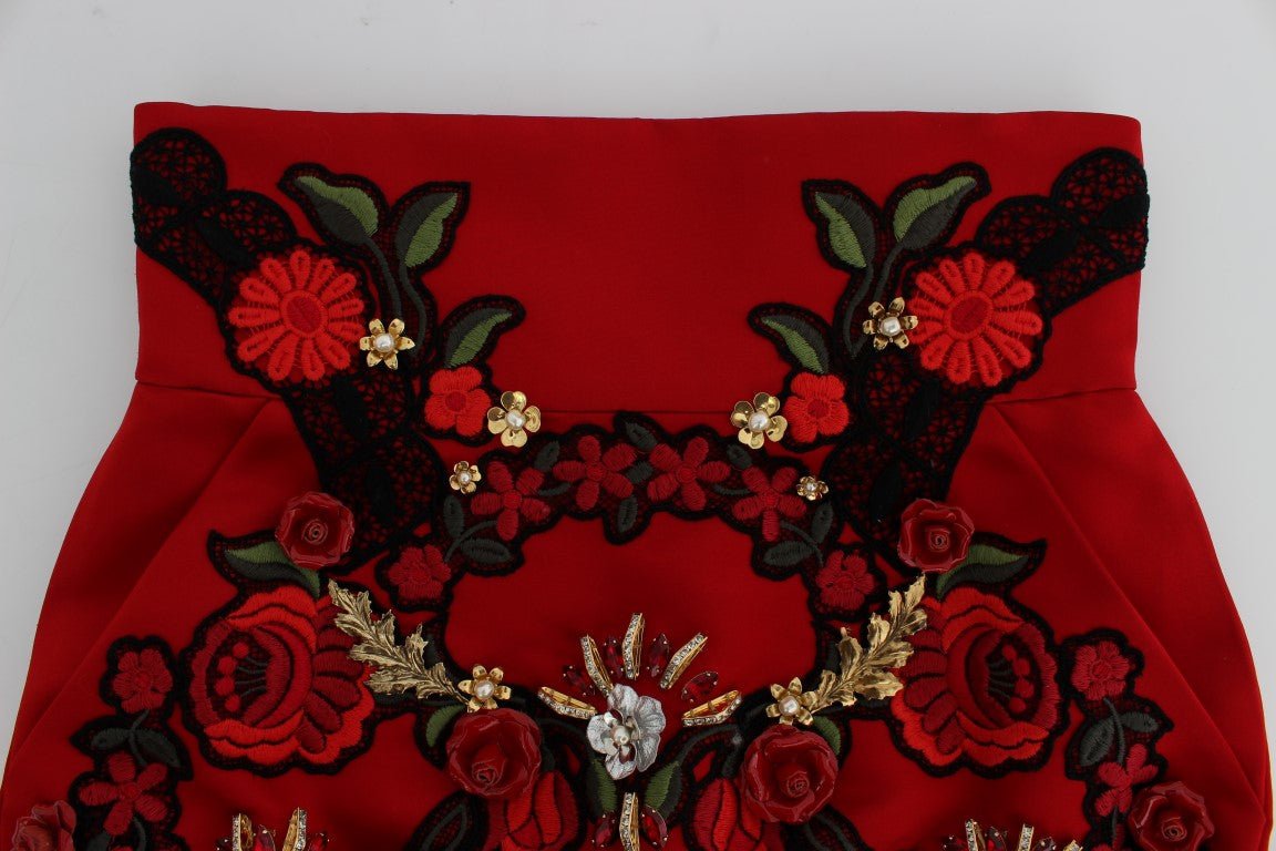 Red Silk Crystal Roses Shorts - X excelência