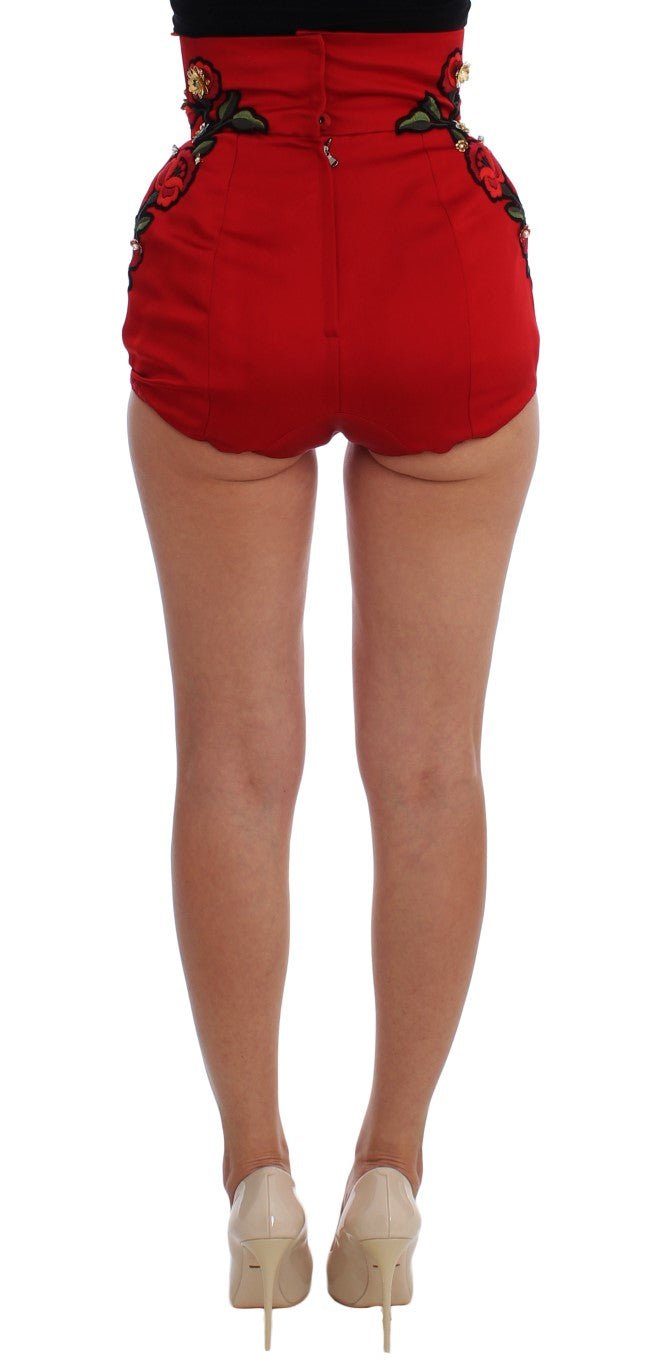 Red Silk Crystal Roses Shorts - X excelência