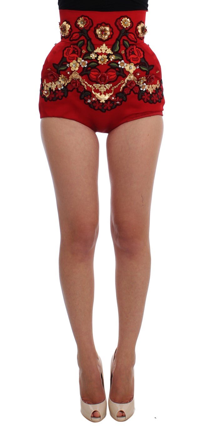 Red Silk Crystal Roses Shorts - X excelência