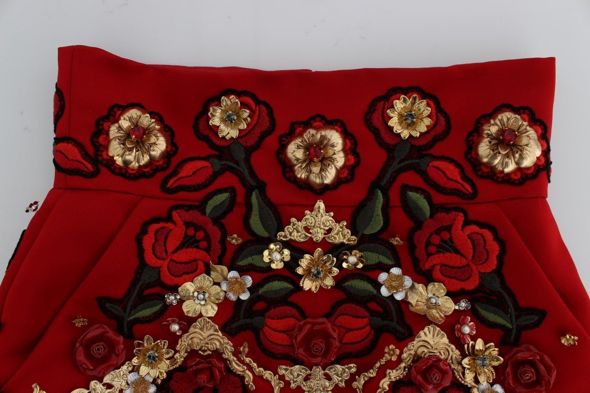 Red Silk Crystal Roses Shorts - X excelência