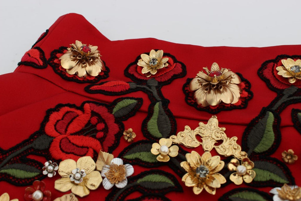 Red Silk Crystal Roses Shorts - X excelência