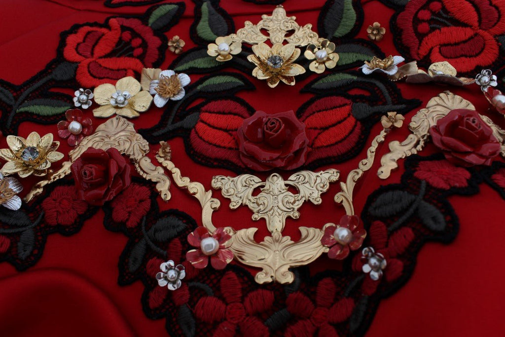 Red Silk Crystal Roses Shorts - X excelência