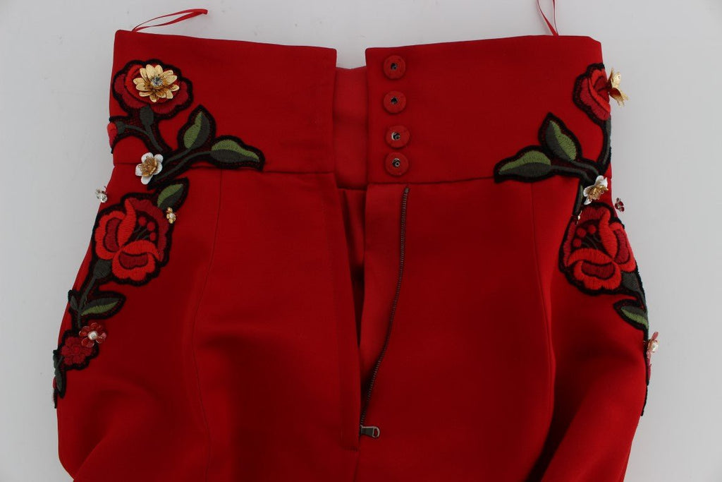 Red Silk Crystal Roses Shorts - X excelência