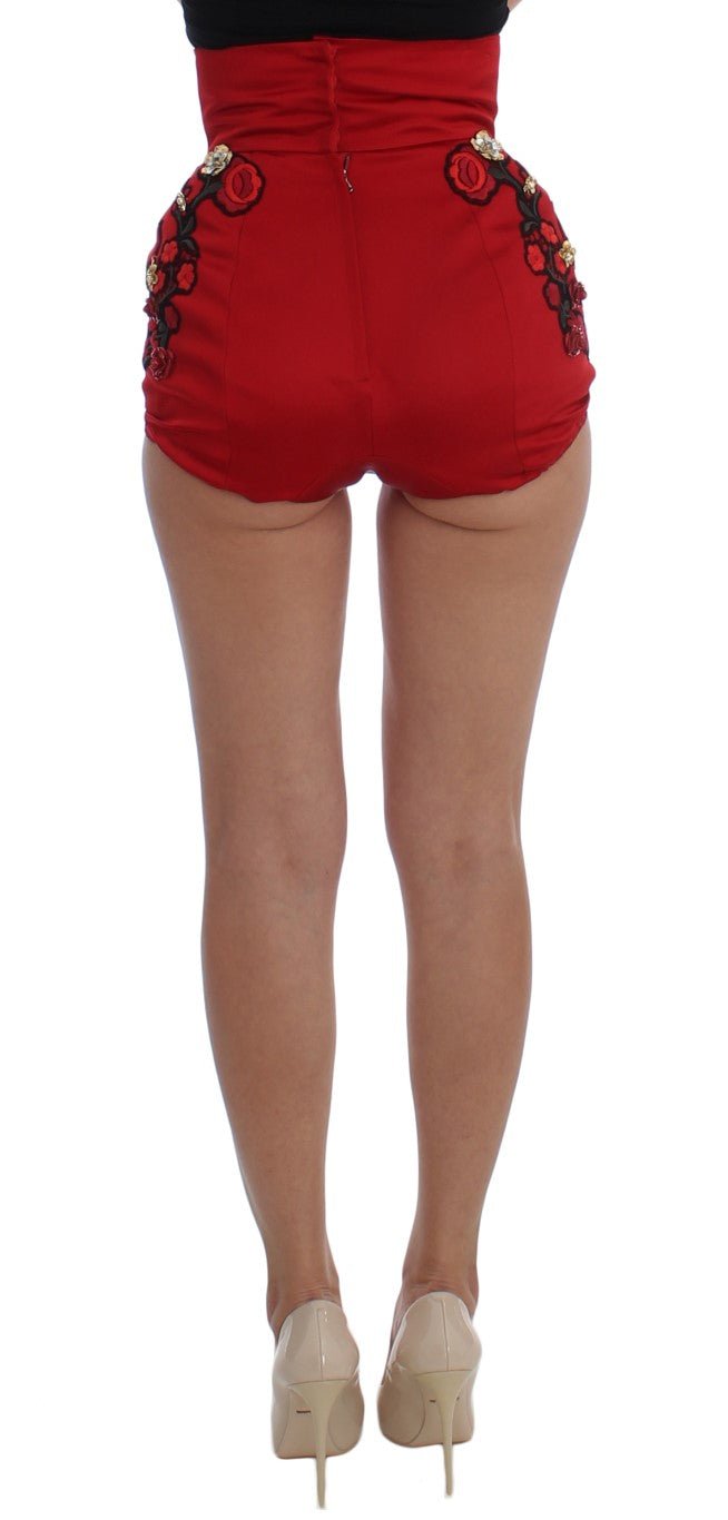 Red Silk Crystal Roses Shorts - X excelência
