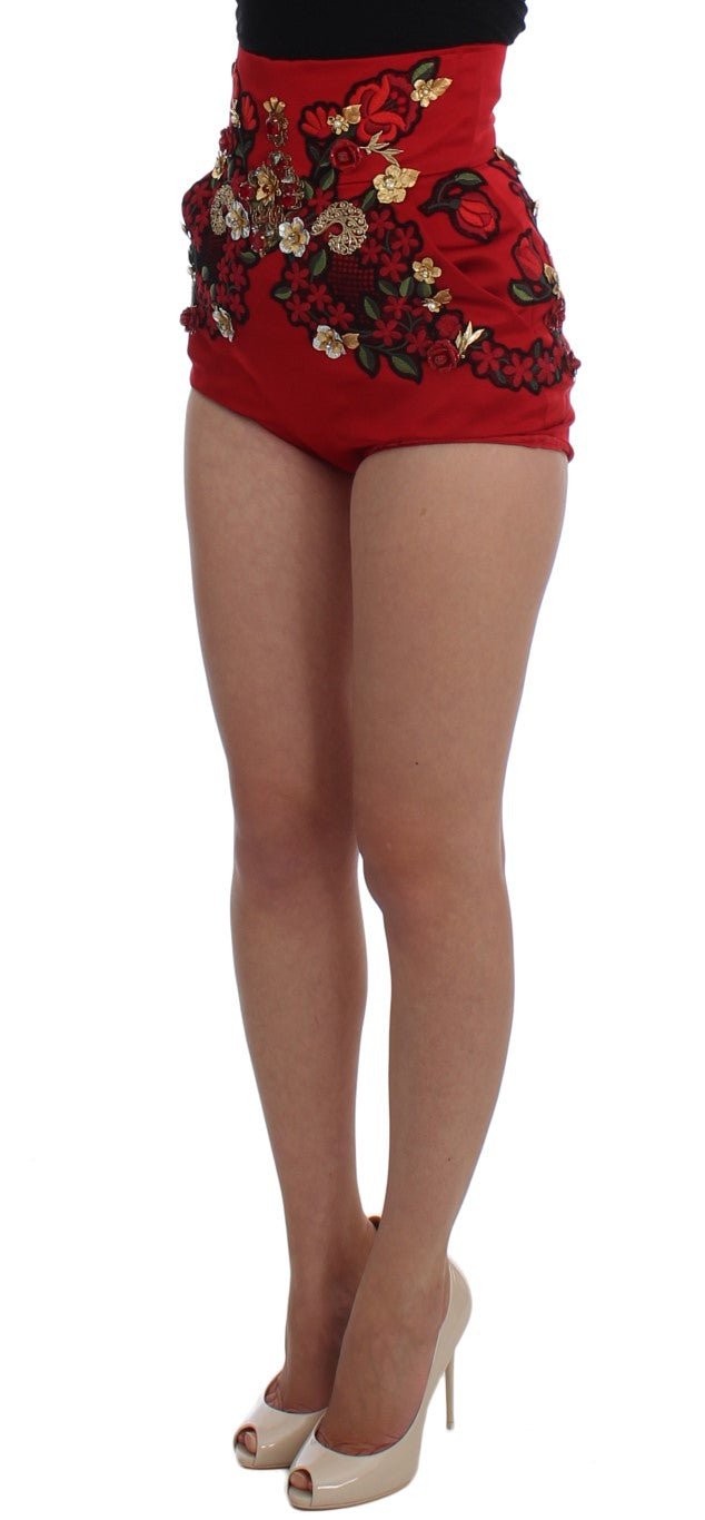 Red Silk Crystal Roses Shorts - X excelência