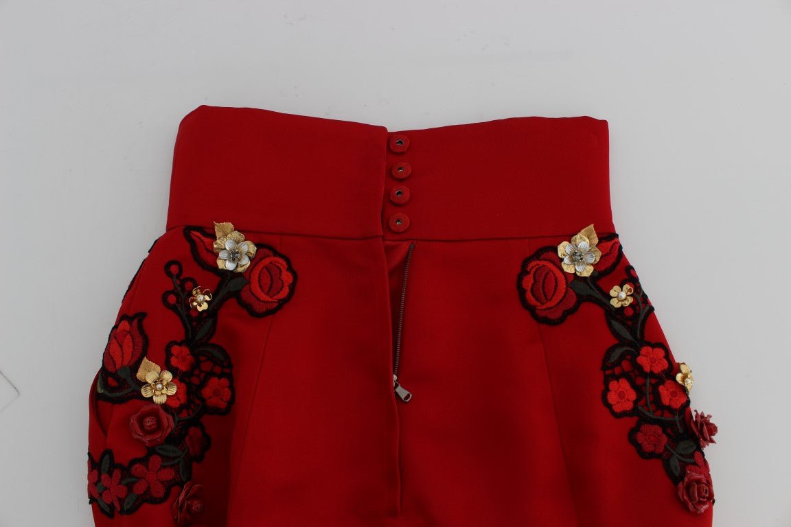 Red Silk Crystal Roses Shorts - X excelência
