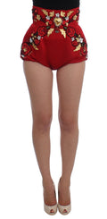 Red Silk Crystal Roses Shorts - X excelência