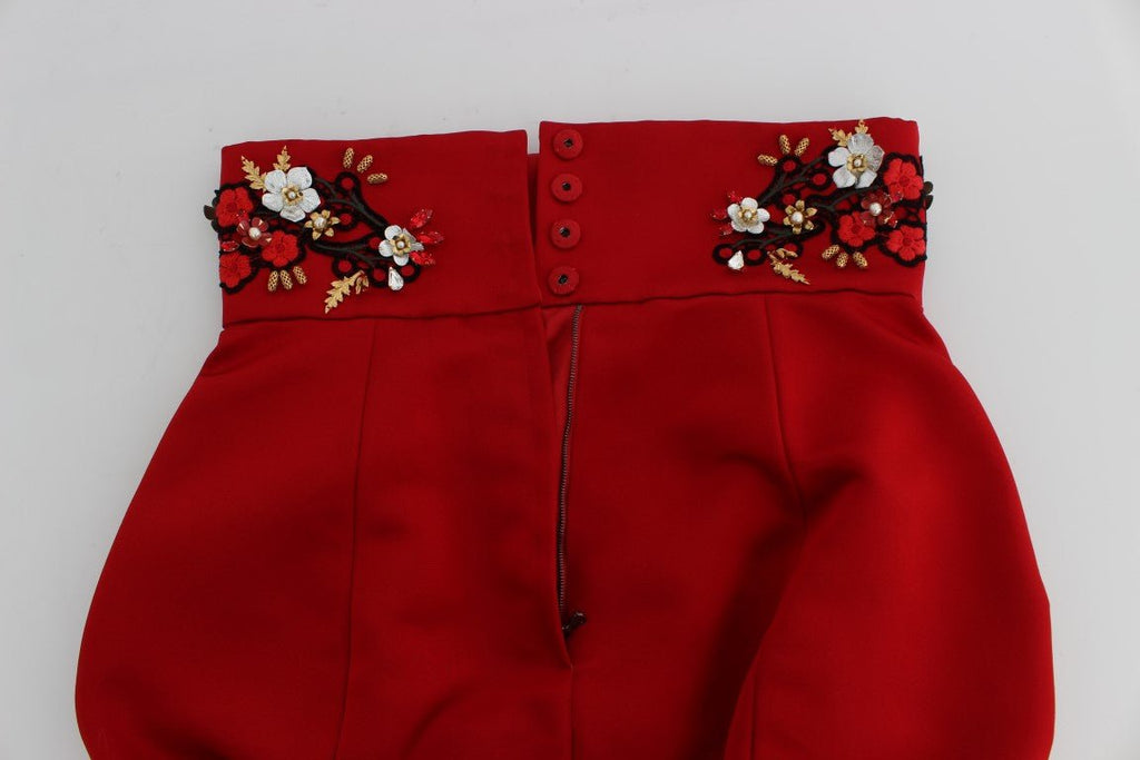 Red Silk Crystal Roses Shorts - X excelência