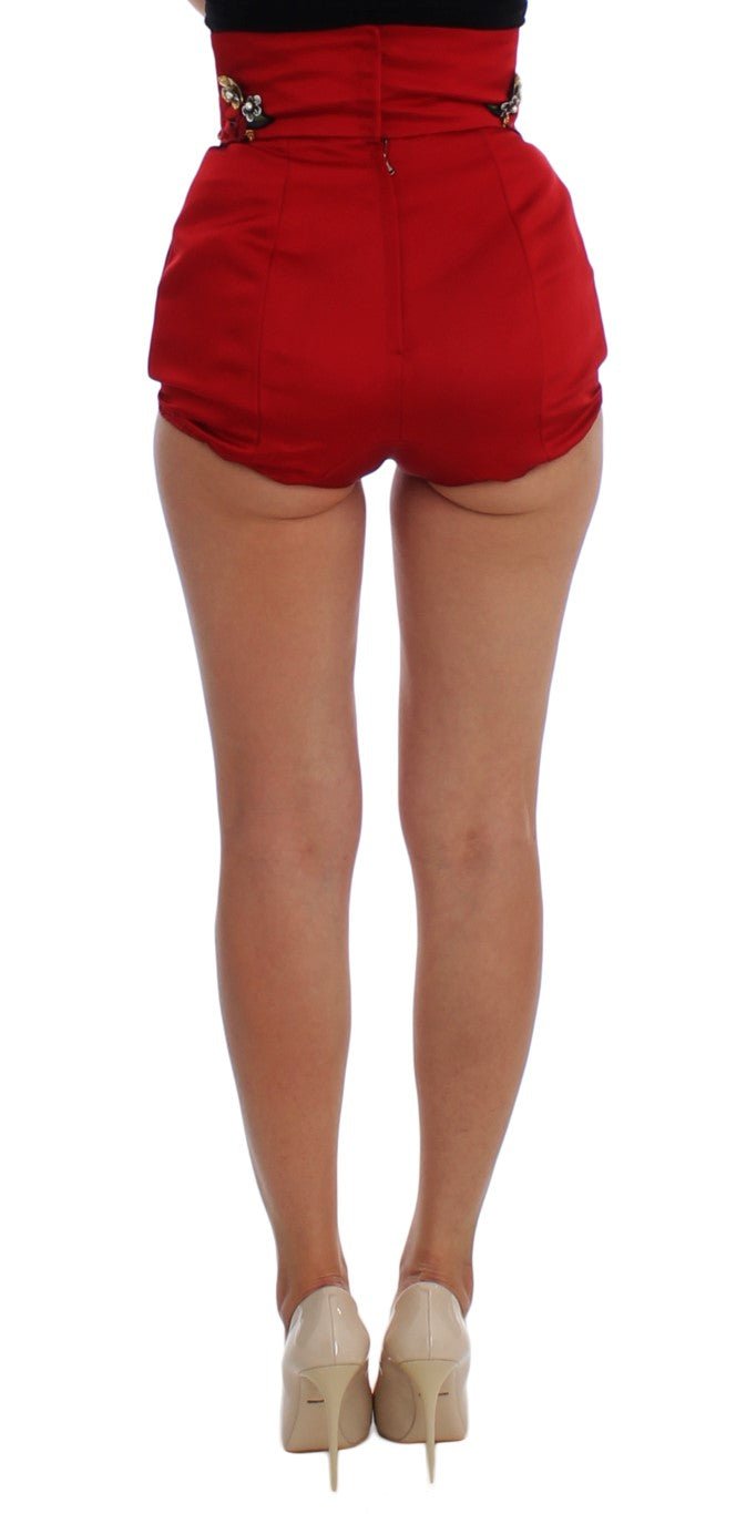 Red Silk Crystal Roses Shorts - X excelência