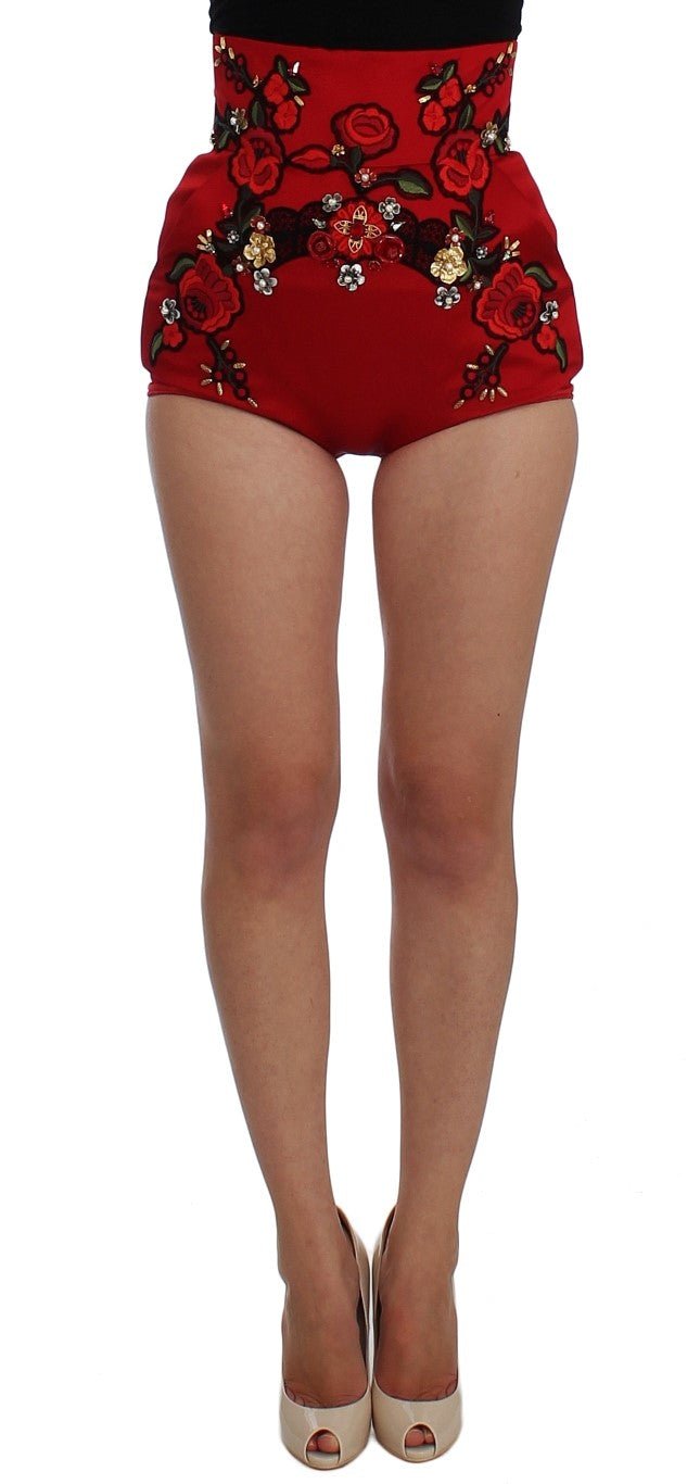 Red Silk Crystal Roses Shorts - X excelência