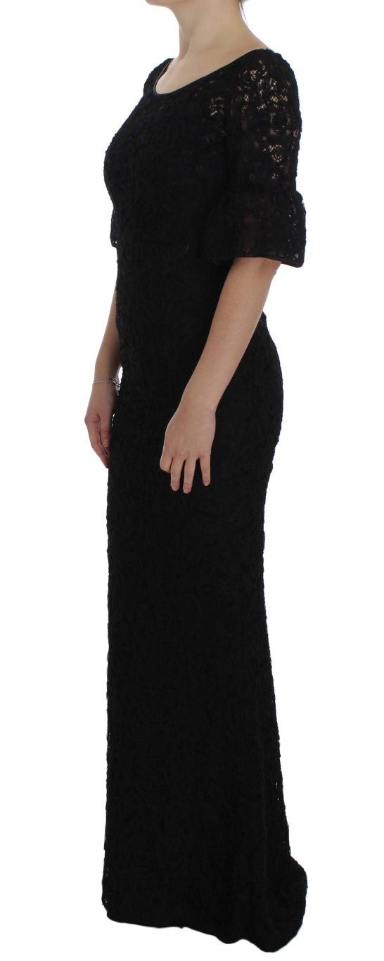 Black Floral Lace Long Bodycon Maxi Dress - X excelência