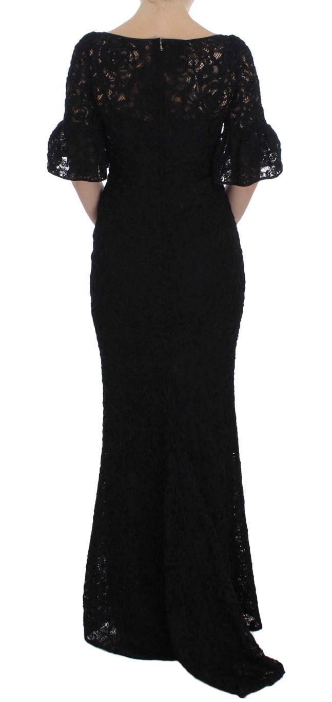 Black Floral Lace Long Bodycon Maxi Dress - X excelência