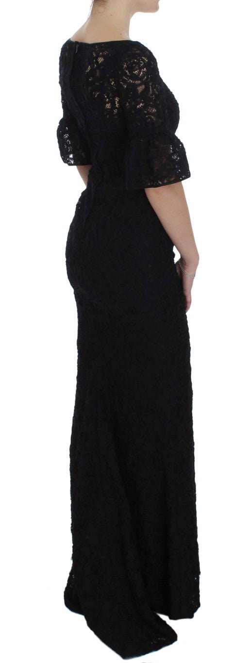 Black Floral Lace Long Bodycon Maxi Dress - X excelência