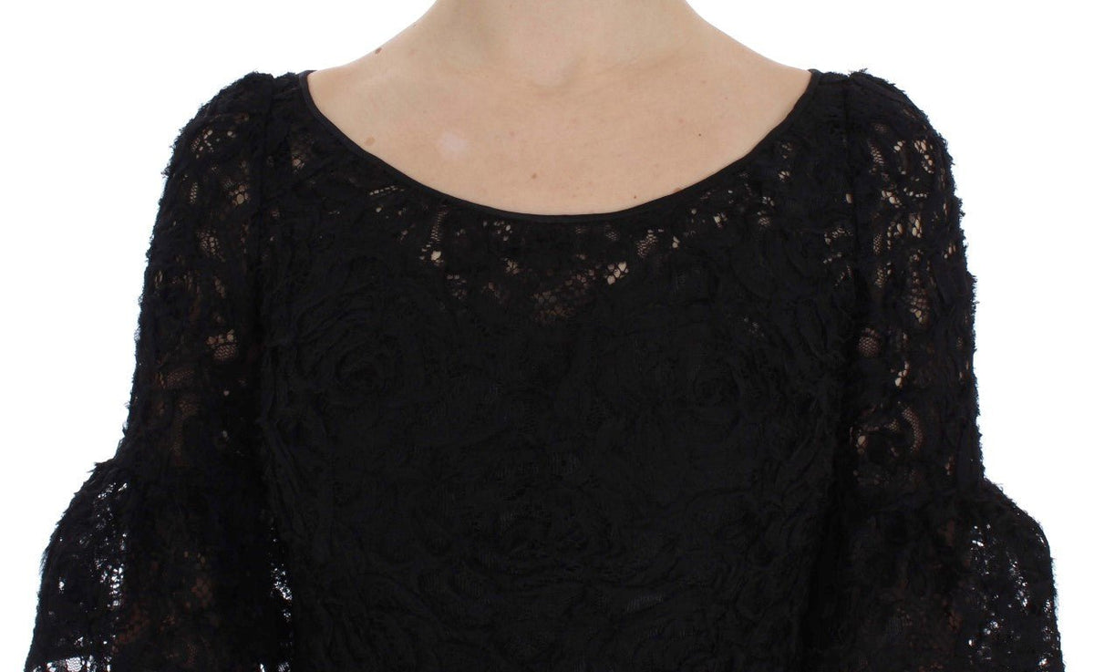 Black Floral Lace Long Bodycon Maxi Dress - X excelência