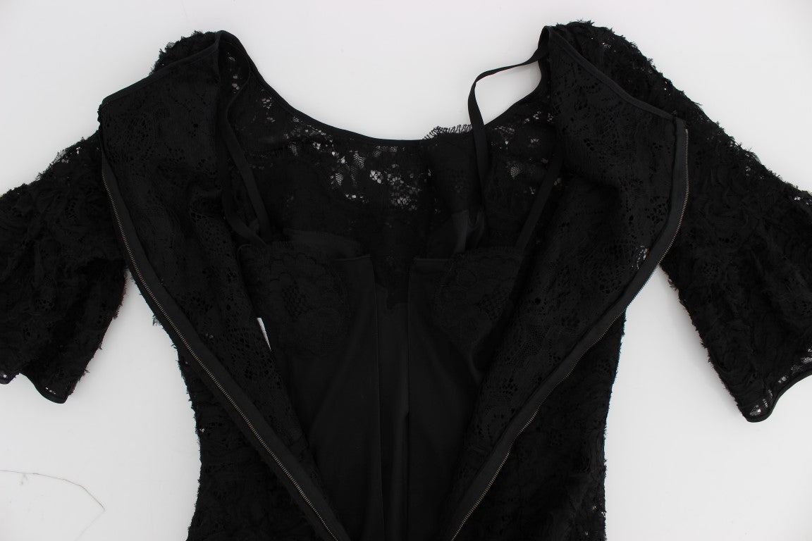 Black Floral Lace Long Bodycon Maxi Dress - X excelência