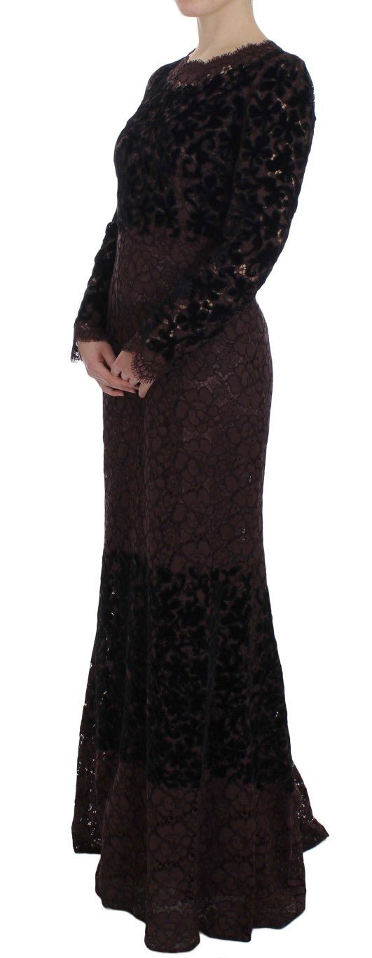 Purple Floral Lace Ricamo Maxi Dress - X excelência