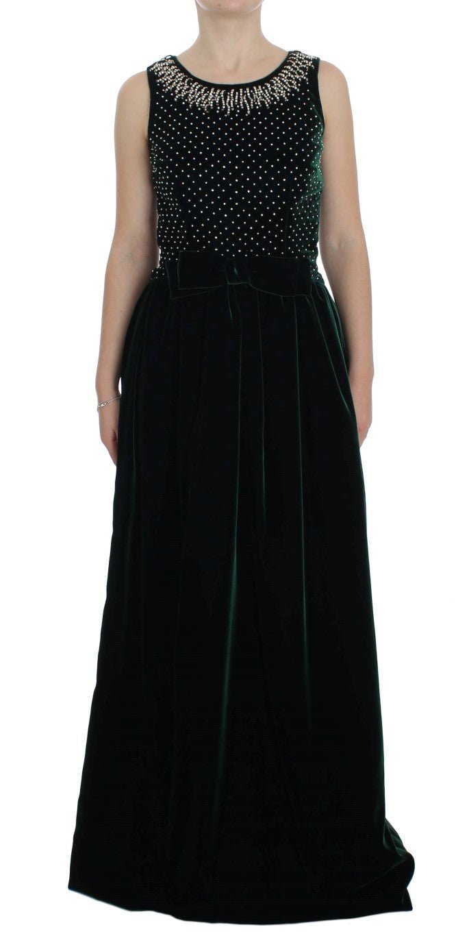 Green Velvet Crystal Long Maxi Dress - X excelência