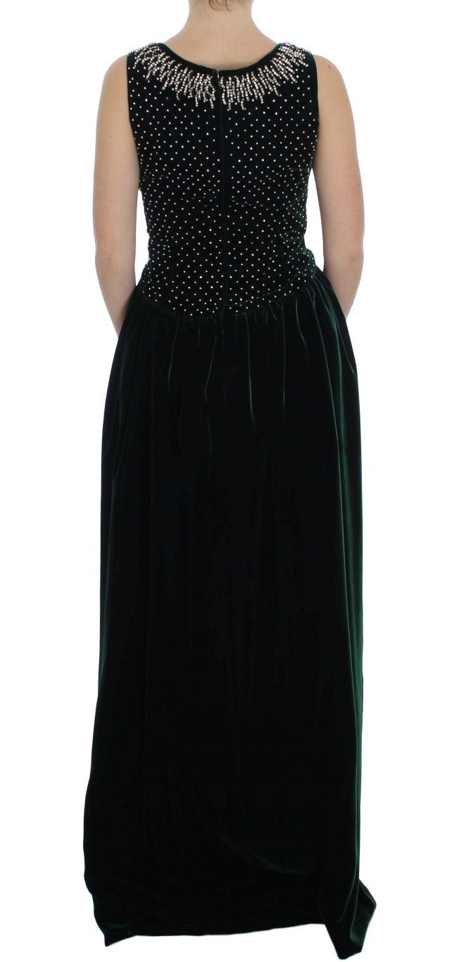 Green Velvet Crystal Long Maxi Dress - X excelência