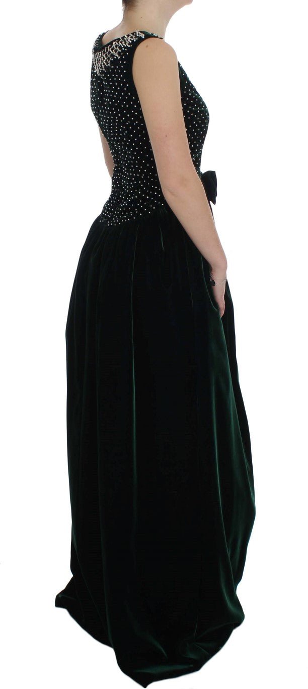 Green Velvet Crystal Long Maxi Dress - X excelência