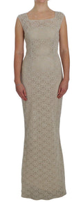 Beige Ricamo Cutout Cotton Sheath Dress - X excelência