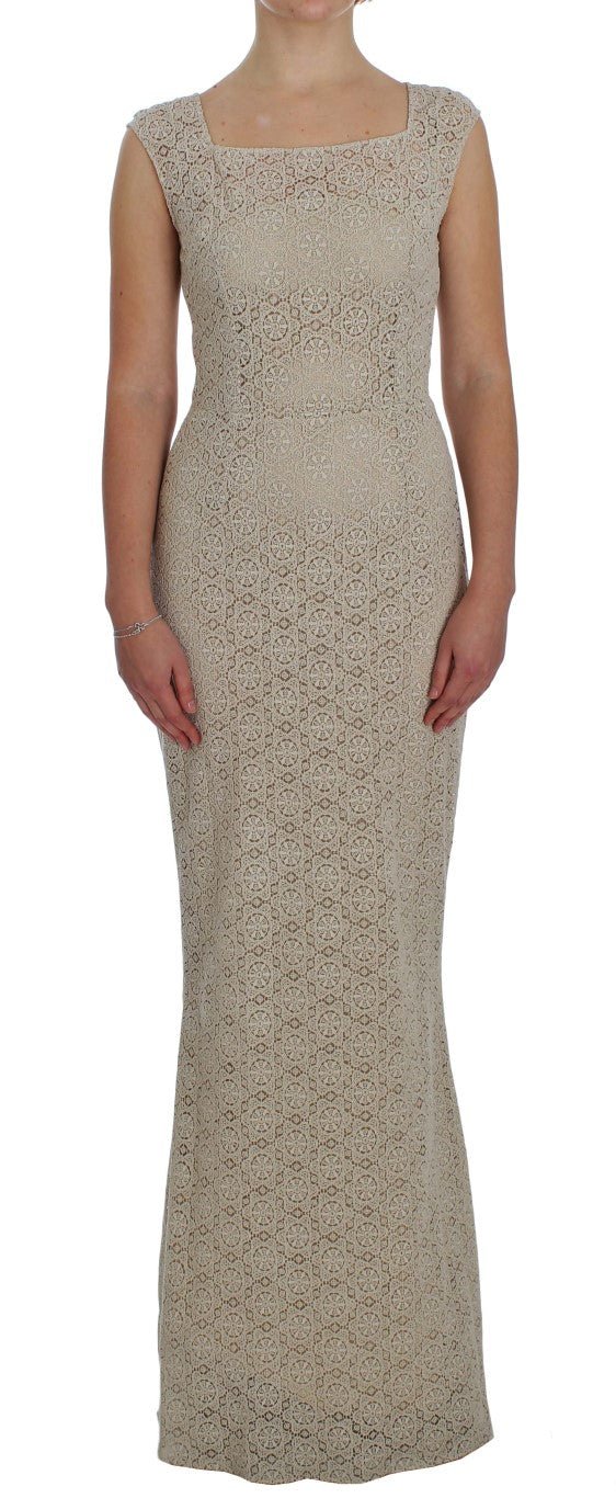 Beige Ricamo Cutout Cotton Sheath Dress - X excelência