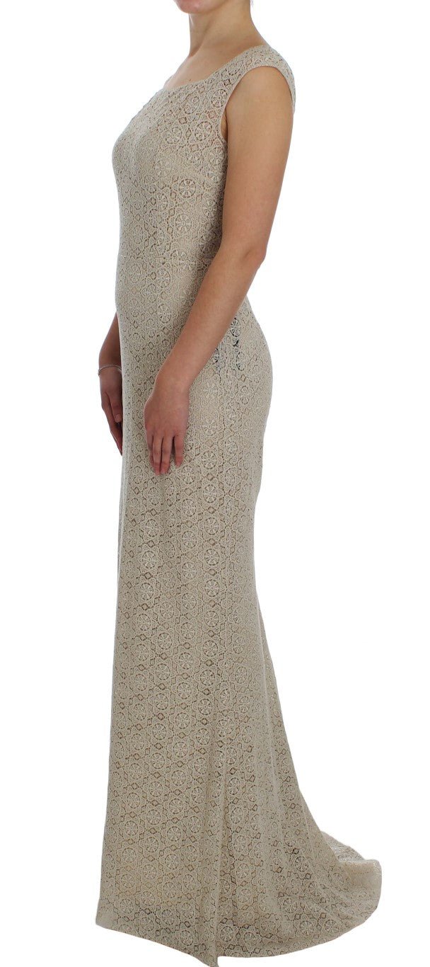 Beige Ricamo Cutout Cotton Sheath Dress - X excelência