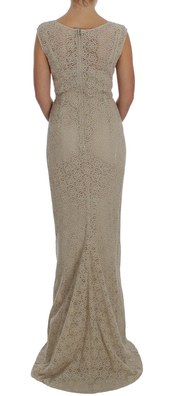 Beige Ricamo Cutout Cotton Sheath Dress - X excelência