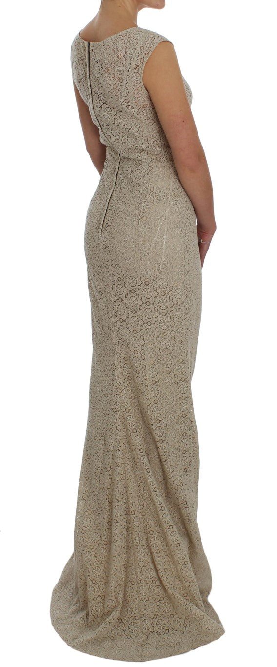 Beige Ricamo Cutout Cotton Sheath Dress - X excelência