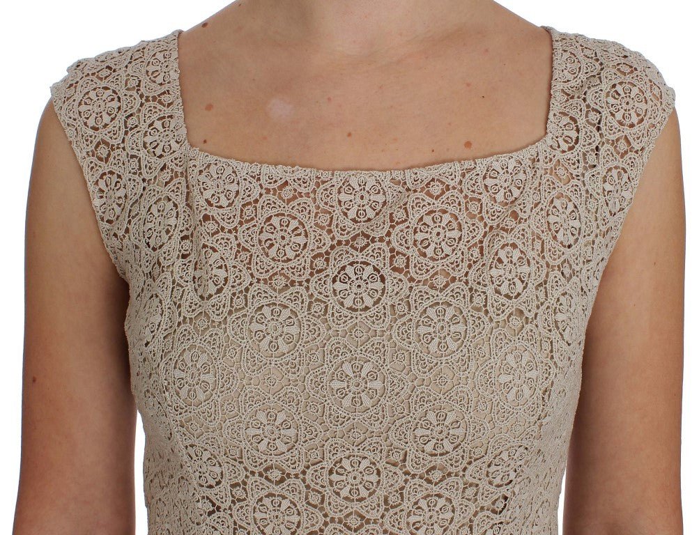 Beige Ricamo Cutout Cotton Sheath Dress - X excelência