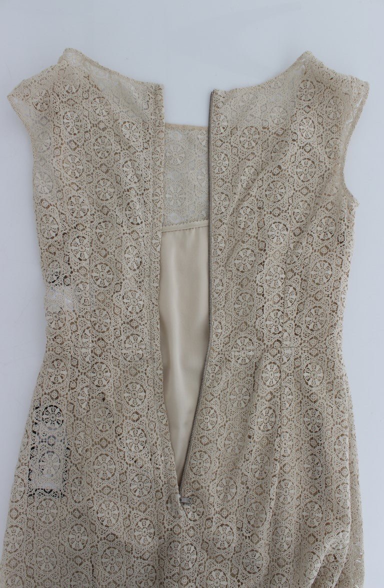 Beige Ricamo Cutout Cotton Sheath Dress - X excelência
