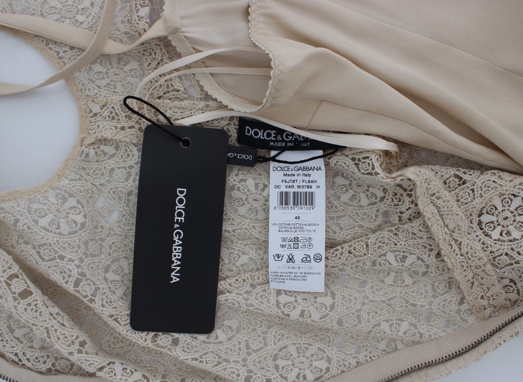 Beige Ricamo Cutout Cotton Sheath Dress - X excelência