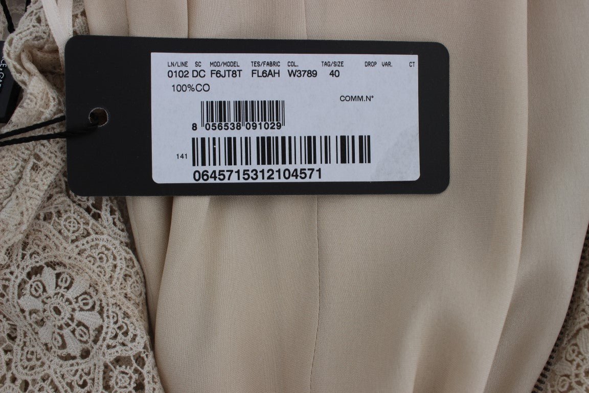 Beige Ricamo Cutout Cotton Sheath Dress - X excelência