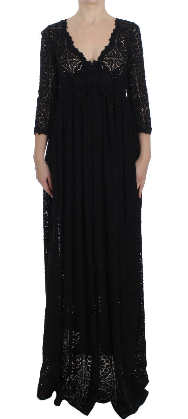 Black Ricamo Knitted Full Length Maxi Dress - X excelência