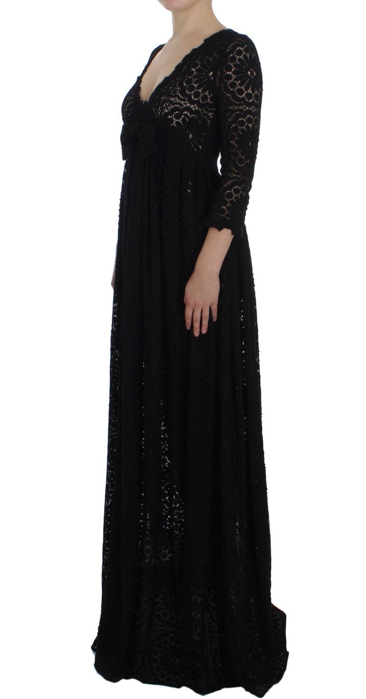 Black Ricamo Knitted Full Length Maxi Dress - X excelência