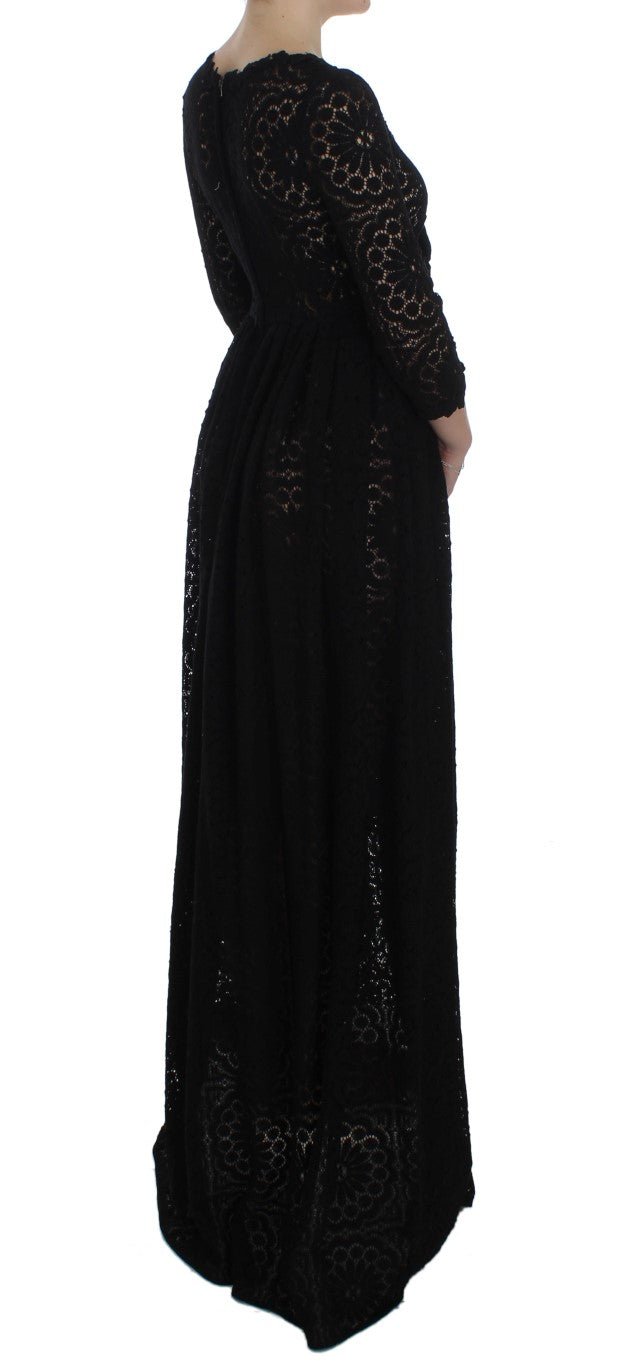 Black Ricamo Knitted Full Length Maxi Dress - X excelência