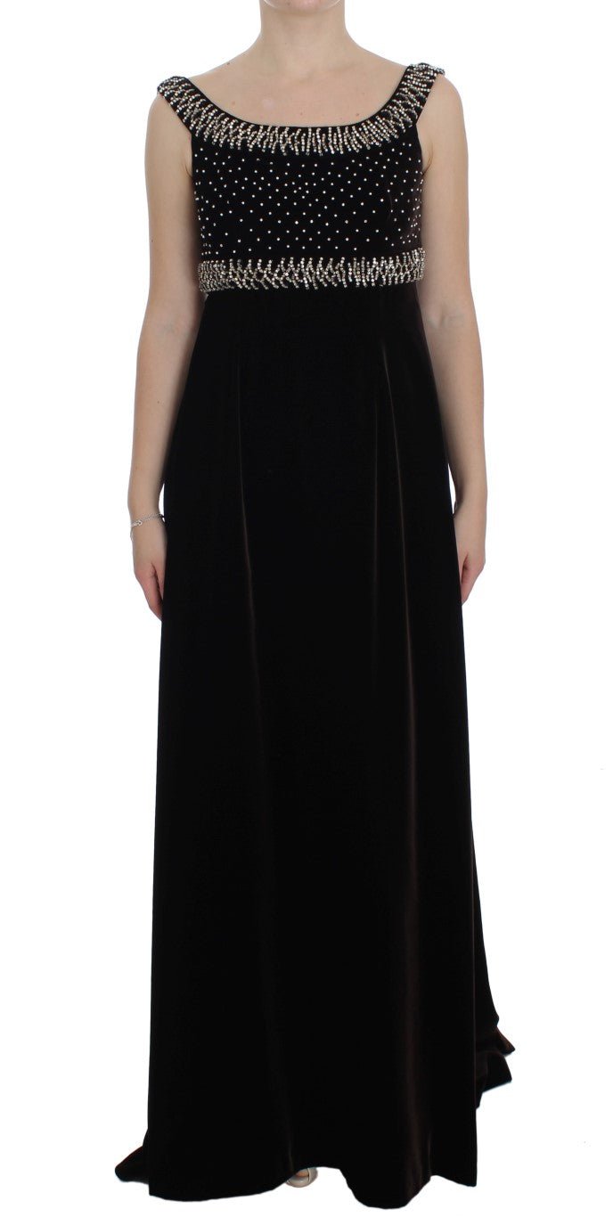 Brown Velvet Crystal Sheath Gown Dress - X excelência