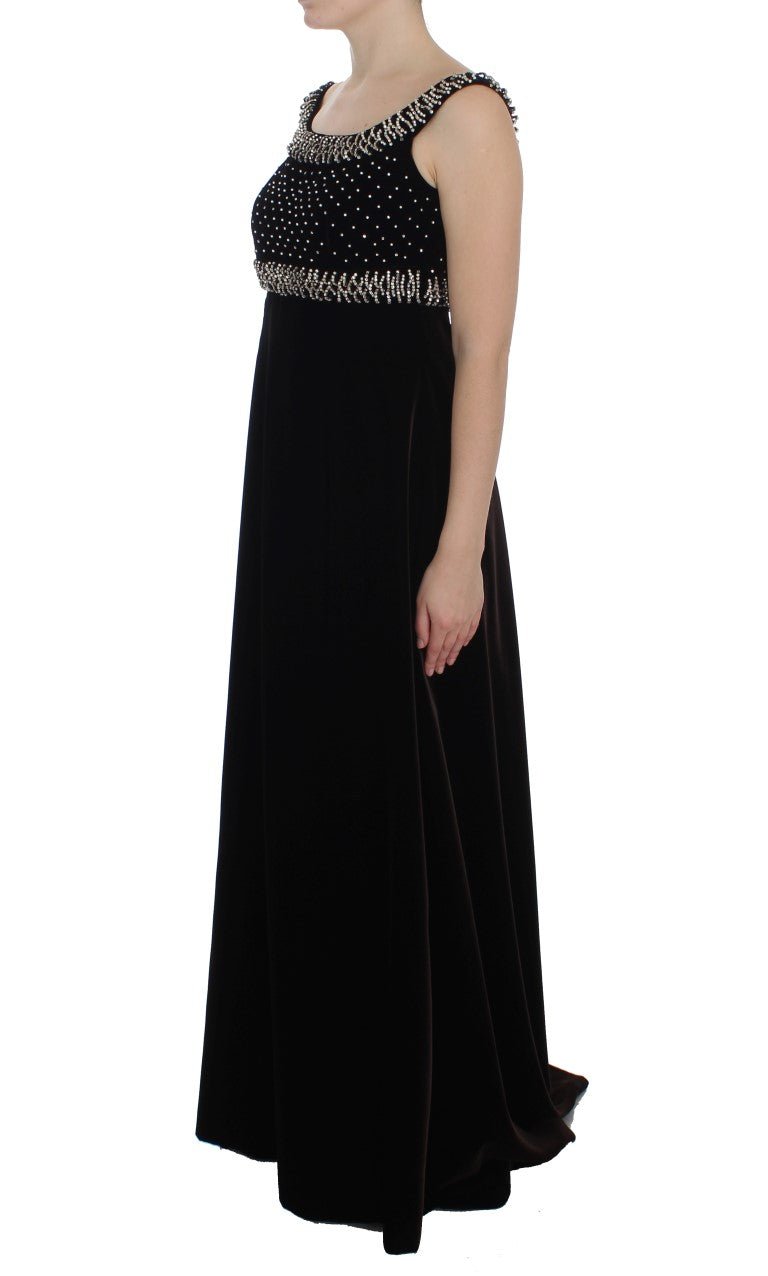 Brown Velvet Crystal Sheath Gown Dress - X excelência