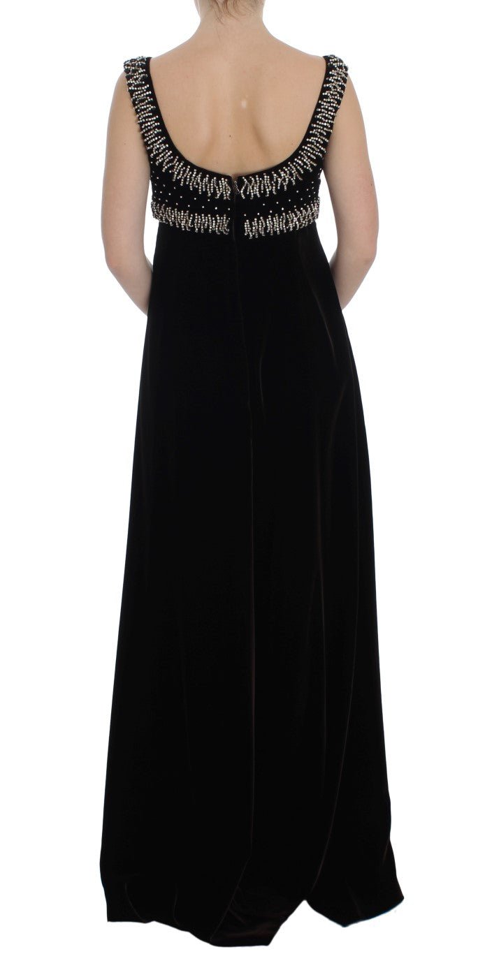 Brown Velvet Crystal Sheath Gown Dress - X excelência
