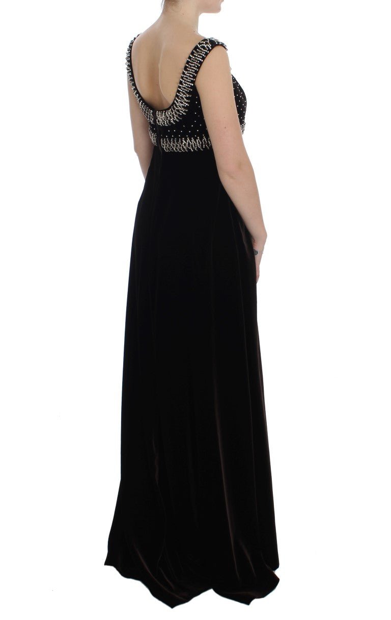 Brown Velvet Crystal Sheath Gown Dress - X excelência
