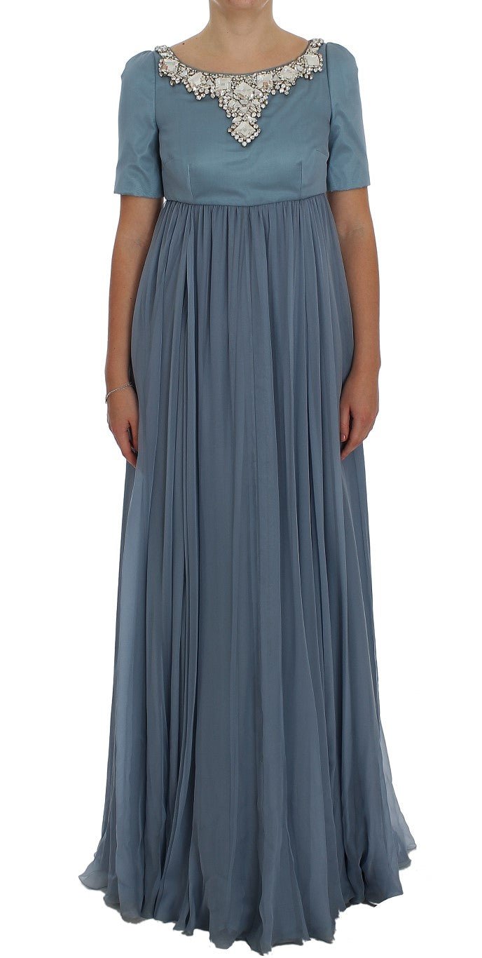 Blue Silk Crystal Sheath Gown Ball Dress - X excelência