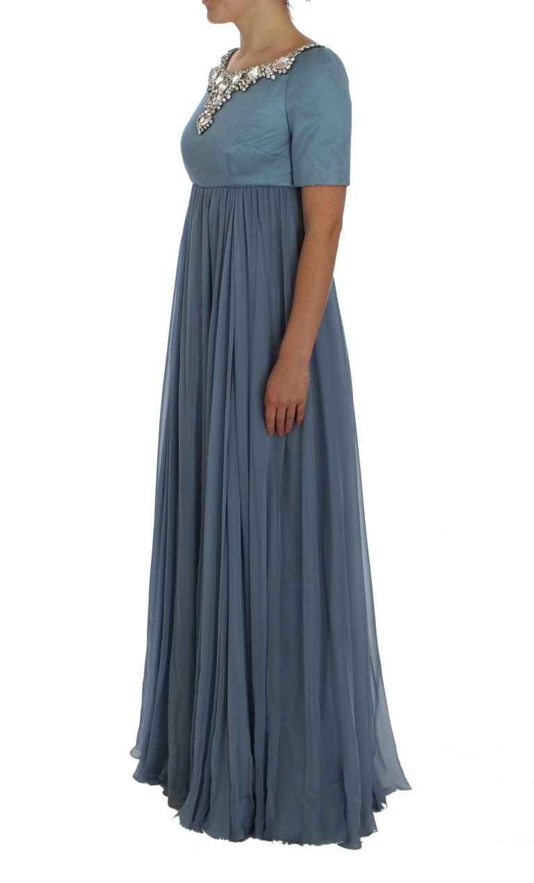 Blue Silk Crystal Sheath Gown Ball Dress - X excelência