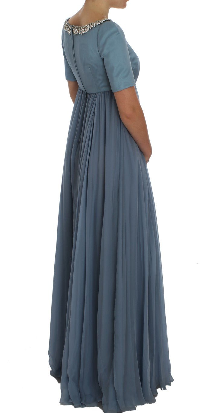 Blue Silk Crystal Sheath Gown Ball Dress - X excelência