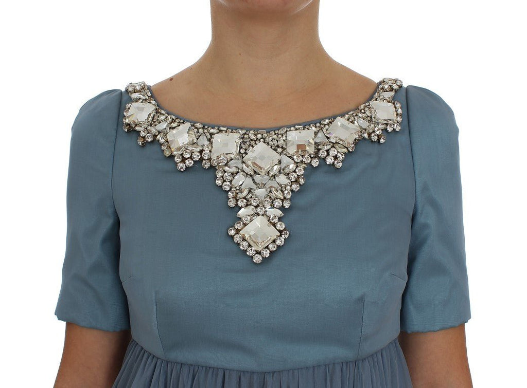 Blue Silk Crystal Sheath Gown Ball Dress - X excelência