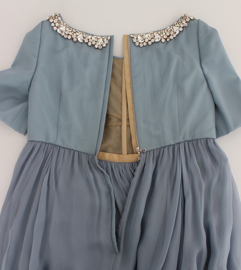 Blue Silk Crystal Sheath Gown Ball Dress - X excelência