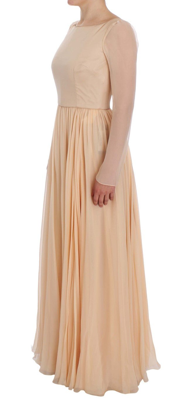 Beige Silk Ball Gown Full Length Dress - X excelência